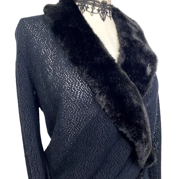 Moda International Faux Fur Knit Wrap Cadigan Gothic Retro Mob Wife - Picture 7 of 11